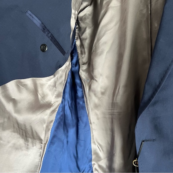 Men’s Two Button Suit Jacket Top Stitched Lapels Ted Baker London Blue Size 42L - Picture 7 of 10